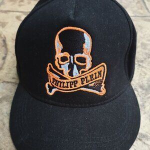 Unisex PHILIPP PLEIN Baseball Cap Hat Black Monogram Hat One Size Strap Back